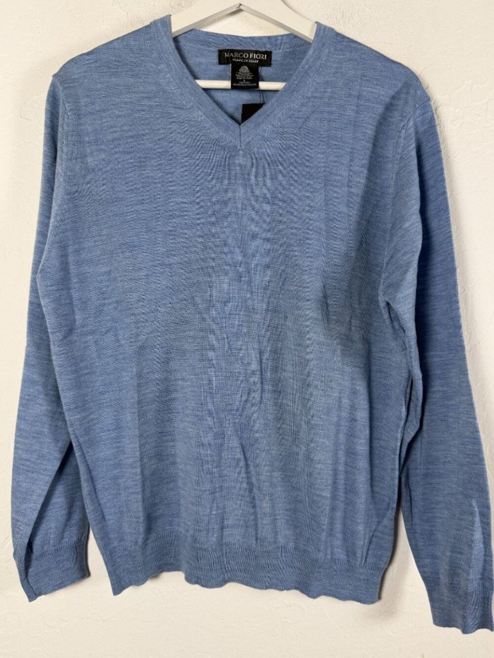 Marco Fiori Extra Fine Merino Wool Knit Pullover Blue Sweater Large Italy New